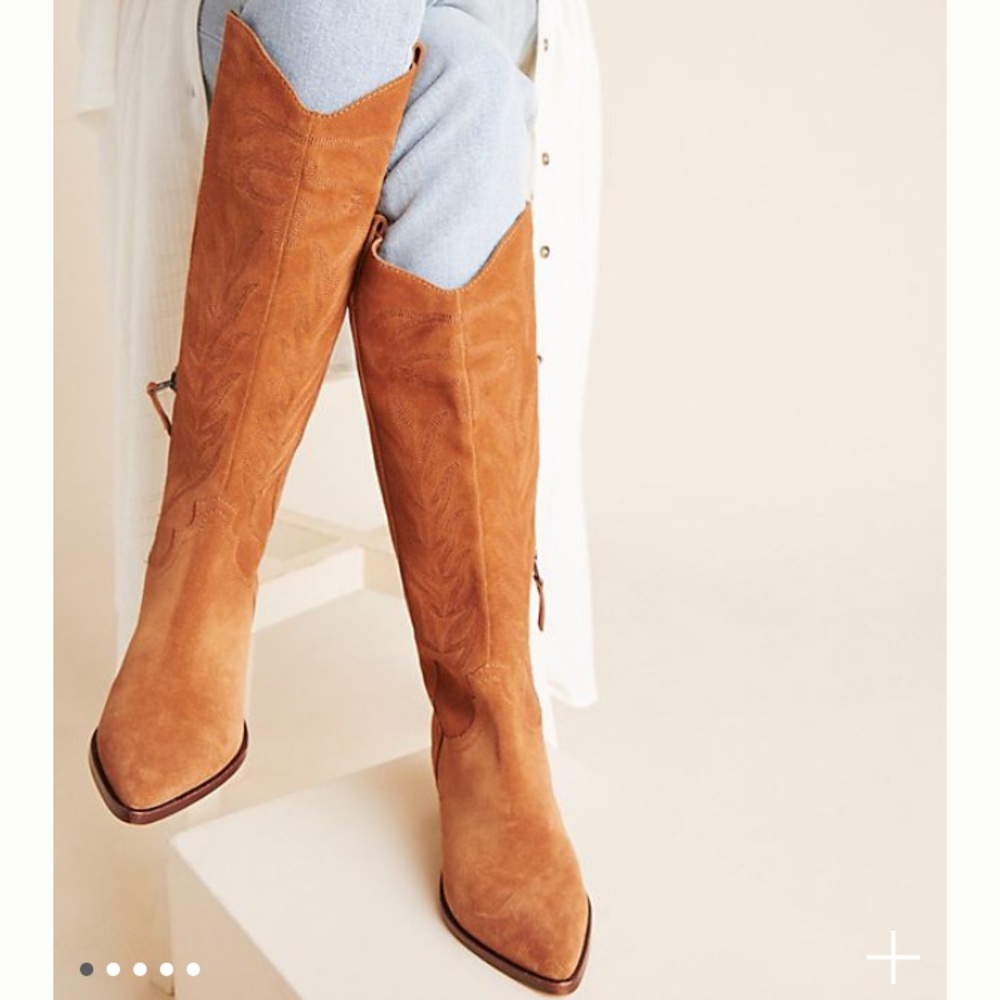 Dolce Vita Cowgirl Western Point Toe Slip On Riding Casual 9 over knee tall tan